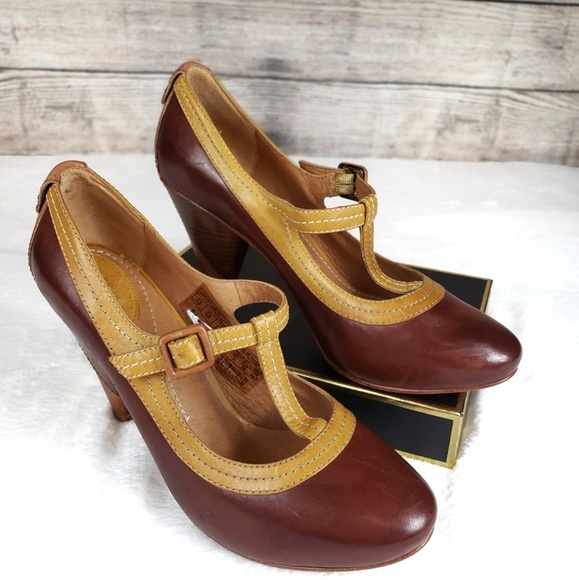 Fossil Shoes - Fossil Maryjane T Strap Size 8 Cone Leather Heel